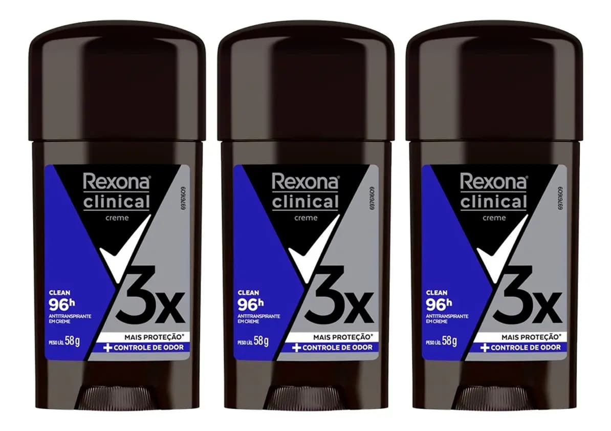 Desodorante Em Creme Rexona Clinical Clean Masculino 48g 3un - R$ 91,56