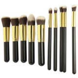 Kit 10 Pinceis Para Maquiagem Kabuki Preto Com Dourado