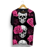 Camiseta BSC Skull Pink Rose Full Print – Preto