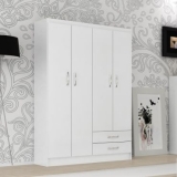 Guarda Roupa Solteiro 4 Portas 2 Gavetas Atalaia Evidência Móveis Branco